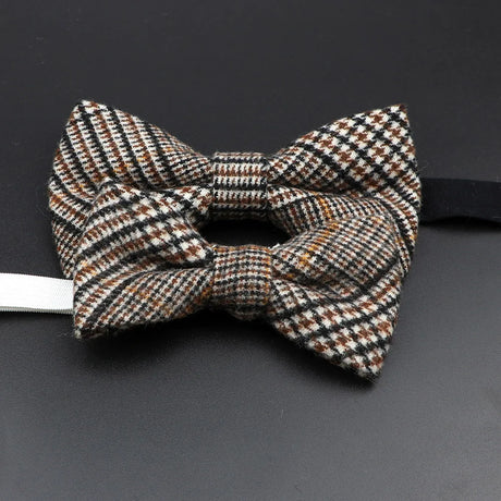 Brand New Wool Bowtie Woven Plaid Stripped Formal Bow Tie Brown Grey Butterfly Mens Wedding Party Dress Shirt Suit Accessories