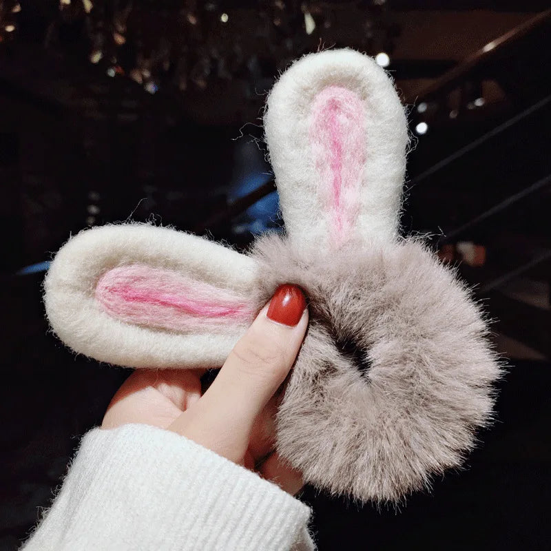 Women Girl Cute Cartoon Hair Scrunchies Panda Cows Cat Rabbit Plush Elastic Hair Bands Sweet Pontail Ties Christmas Accessories