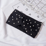 Bow Women's Headbands Pearls Head Bands Knitted Turban Bandana Autumn Winter Elastic Hairband Warm Hair Accessories Headdress