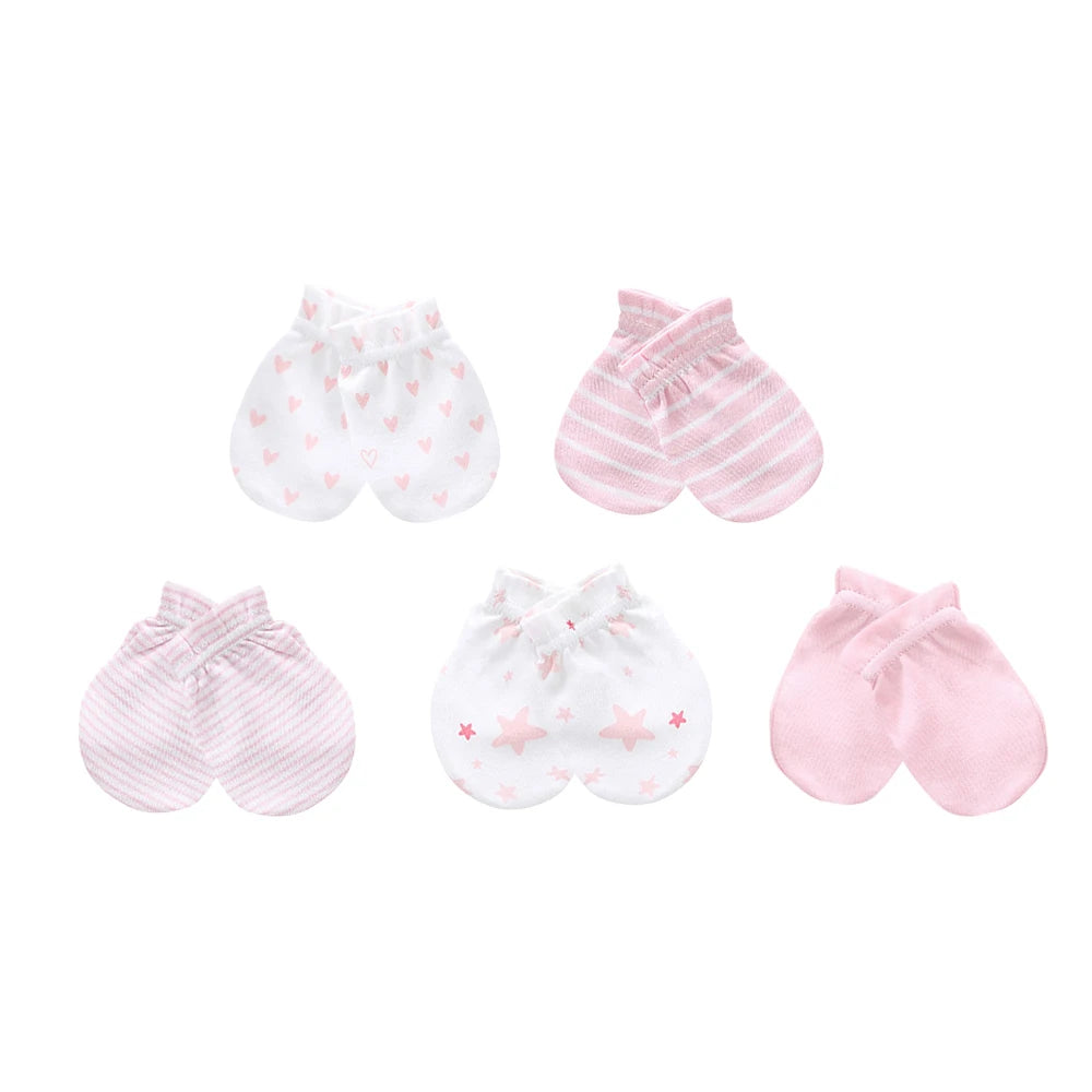 Newborn Boy Girl Hats and Mittens Sets Comfy Infant Baby 5Pcs Caps & 5Pcs Gloves Cotton Toddler Baby Accessorise