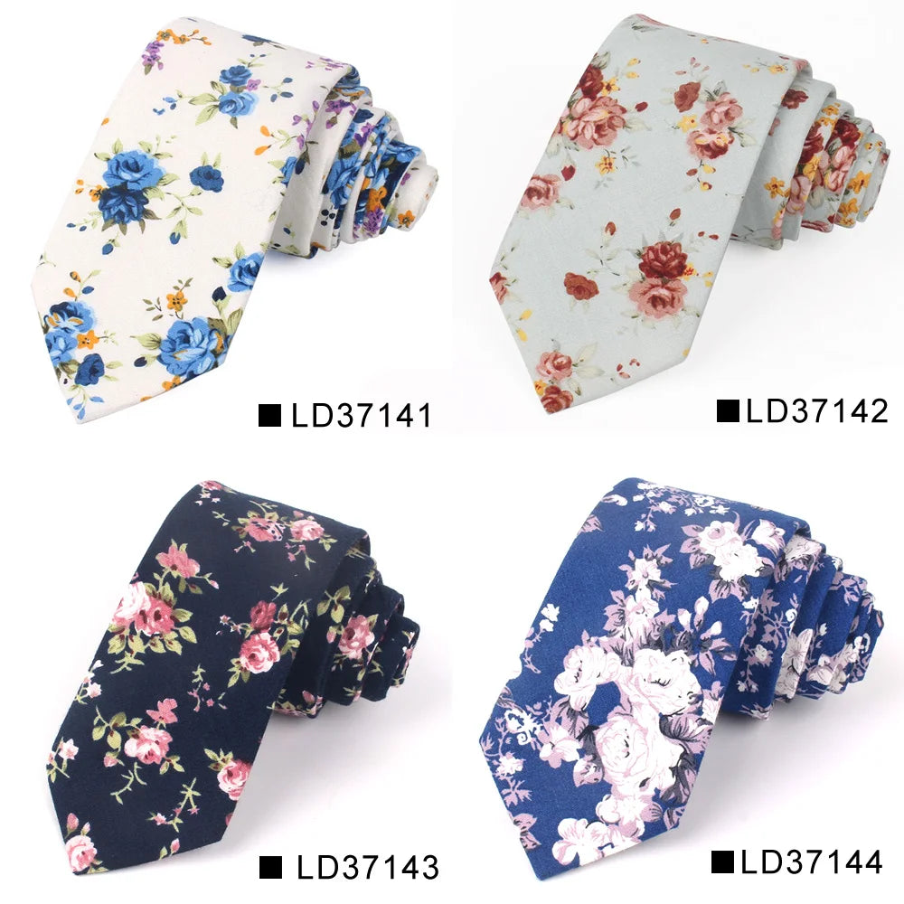 New Floral Tie For Men Women Skinny Cotton Neck Tie For Wedding Casual Mens Neckties Classic Suits Flower Print Neck Ties Cravat