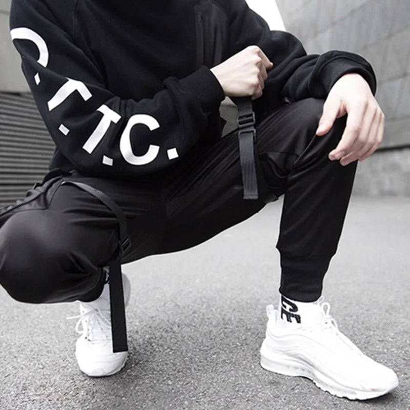 Harajuku Fashion Samurai Trousers Mens Casual Pants Men Fashion Streetwear Korean Ribbons Black Techwear Joggers Cargo Pants 5XL