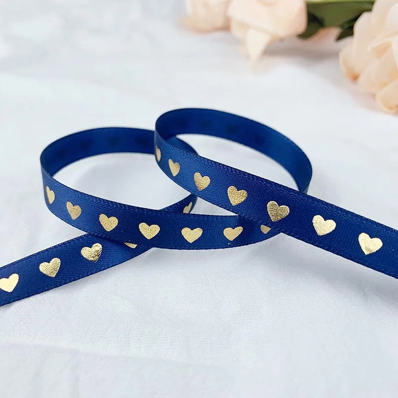 5 Yards 10mm Satin Ribbons Heart Pattern Printed Ribbon For Crafts DIY Bow Handmade Gift Wrap Party Wedding Christmas Decor