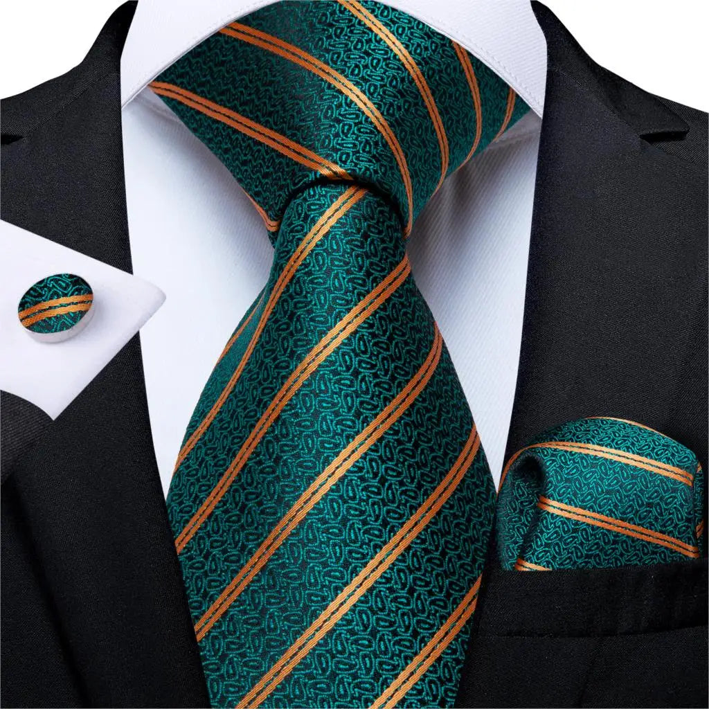 DiBanGu Green Teal Ties For Men Hanky Cufflinks Set 17 Styles Necktie For Male Business Wedding Party Mens Ties New Arrival Tie