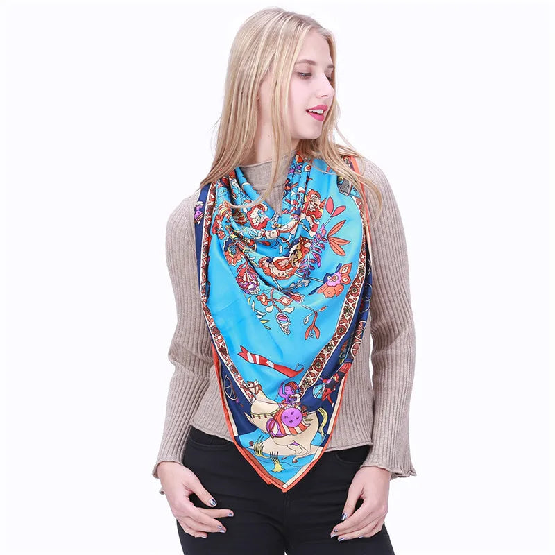 LESIDA Pure Silk Scarf Women Large Shawls Stoles Tree Print Square Scarves Echarpes Foulards Femme Wrap Bandanas 130*130CM 1303