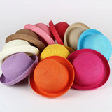 Wholesale Baby Straw Hat Solid Color Kids Character Decoration Infant Sun Hats Girl Boys Bucket Cap Children Beach Panama Caps
