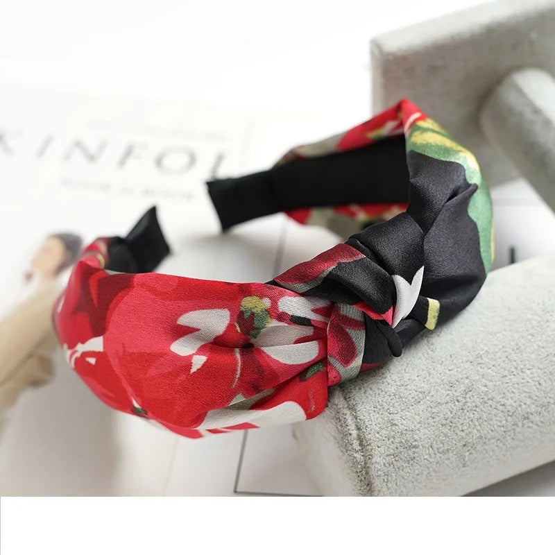 Women Elegant Top Knot Headband Print Dot Hairbands Girls Striped Plaid Flower Hair Hoop Fashion Hair Accessories FG0320