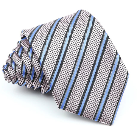 New Men's Formal Tie Striped Blue Gray Necktie 8cm Wide Tie Gift For Man Office Wedding Party Cravat Man Accessories Daily Wear