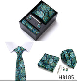 Brand Wholesale Tie Pocket Squares Cufflink Set Necktie Blue Striped Man Wedding Accessories Fit Workplace Holiday Gift Box