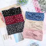AWAYTR Women's Headbands Pearls Head Bands Knitted Turban Bandana Autumn Winter Elastic Hairband Warm Hair Accessories Headdress