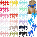 2PCS Elastic Hair Ties Rings Boutique Fabric Fringes Bows Grosgrain Ribbon Ponytail Holder Rubber Hair Bands Hair Accessories