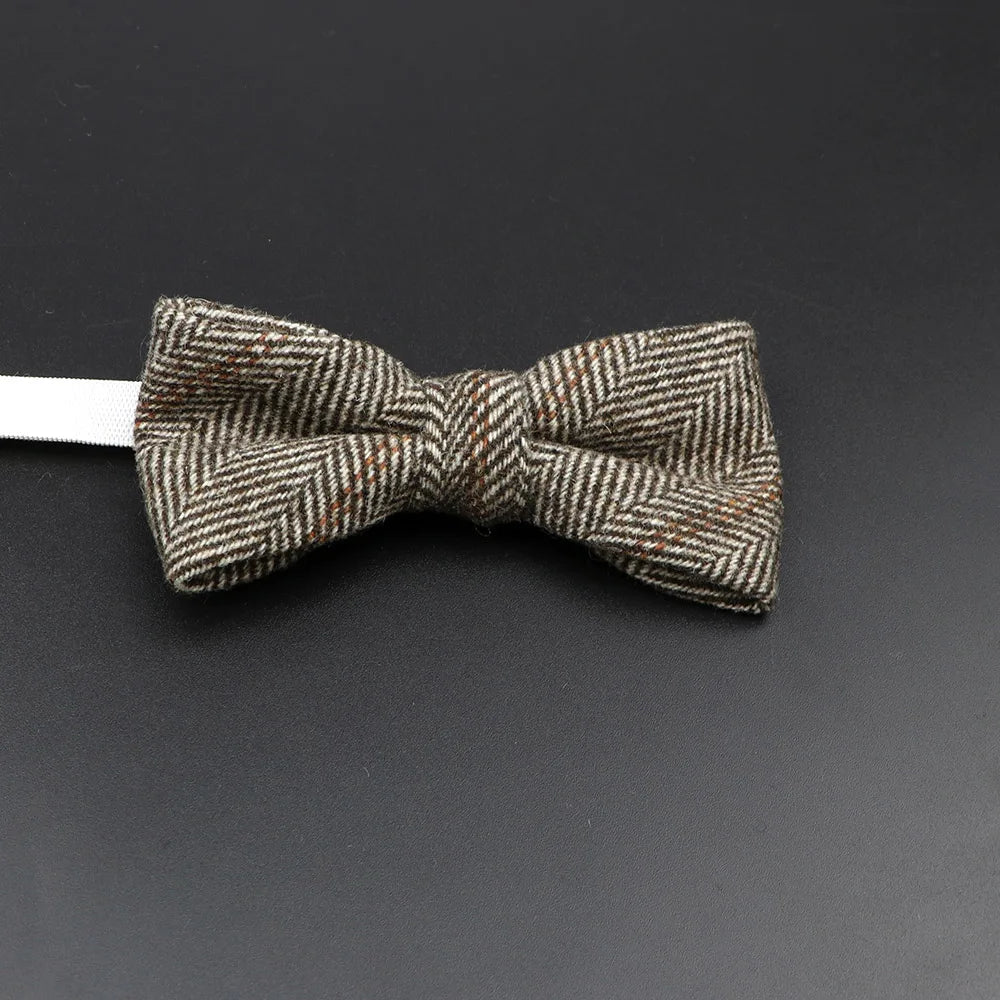 Brand New Wool Bowtie Woven Plaid Stripped Formal Bow Tie Brown Grey Butterfly Mens Wedding Party Dress Shirt Suit Accessories