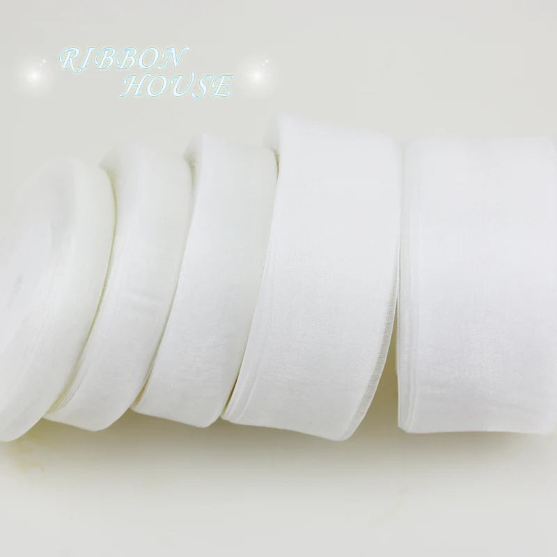 (50 yards/roll) 12/15/20/25/40/50mm Organza ribbons wholesale white gift wrapping decoration Christmas ribbons