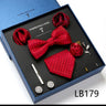 Holiday Gift Box Tie For Men 7.5 cmTie Hanky Pocket Squares Cufflink Set Bow Tie Clip Necktie Box Purple hombre Geometric Office