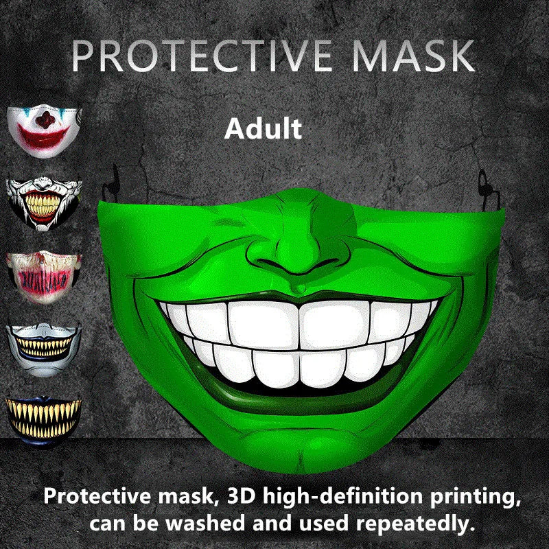 1 Mask dustproof Filter Adult Big Mouth 3D Face Masks Mascara Halloween Masculino Reusable Washable Clown Mask Máscara Divertida