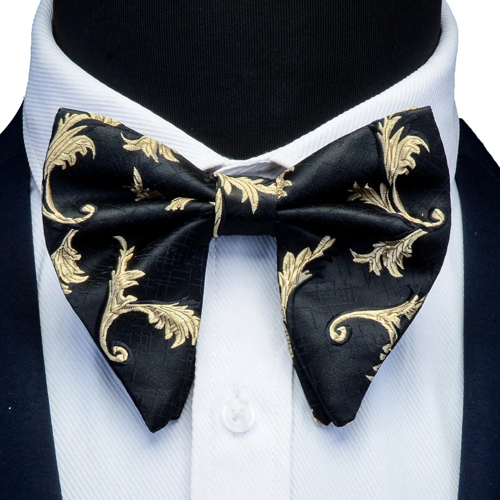 Ricnais Fashion Silk Pasley Floral Big Bowtie Yellow Red Jacquard Bow Tie For Men Business Wedding Party Ties Gigt Accessories