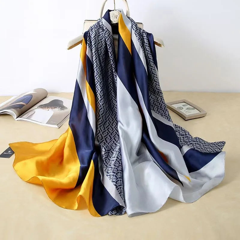 Luxury Brand 180*90cm Classic Summer Women Silk Scarves Female Shawl Foulard Cover-Ups Lady Wrap Bandanna Muffler Beach