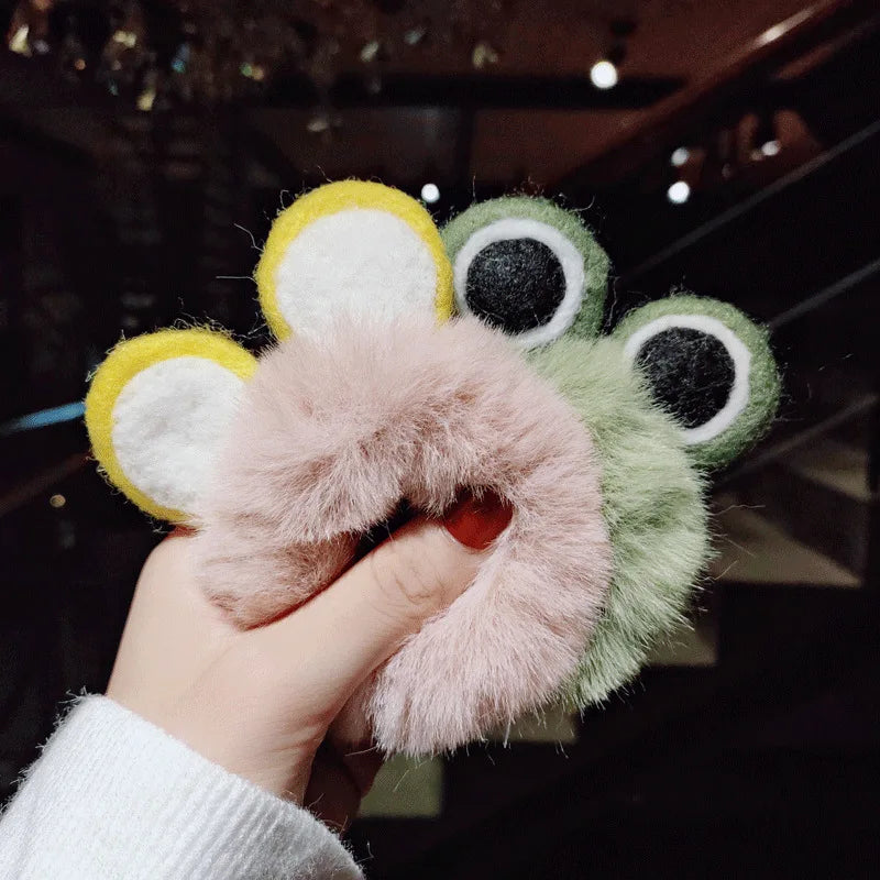 Women Girl Cute Cartoon Hair Scrunchies Panda Cows Cat Rabbit Plush Elastic Hair Bands Sweet Pontail Ties Christmas Accessories