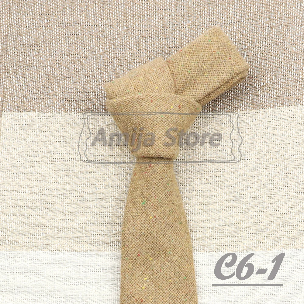 High Quality 100% Wool Tie Slim Solid Red Yellow Blue Ties Handmade Casual Fashion Men Woven Skinny Necktie For Wedding Party