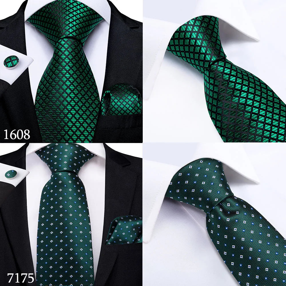 DiBanGu Green Teal Ties For Men Hanky Cufflinks Set 17 Styles Necktie For Male Business Wedding Party Mens Ties New Arrival Tie