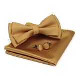 Solid Bow Tie Set Different Size Up and Down Men's Plain Bowtie Handkerchief Cufflinks Gift Box Set For Men Wedding Fashion Ties