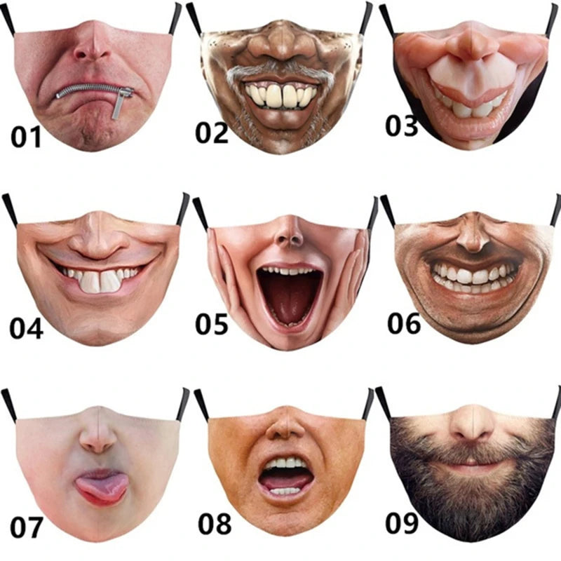 Halloween Adults Mouth Masks Funny Printed Cotton Blend Facial Expressions Washable Mascaras Face Shield Masque Facial Masks New