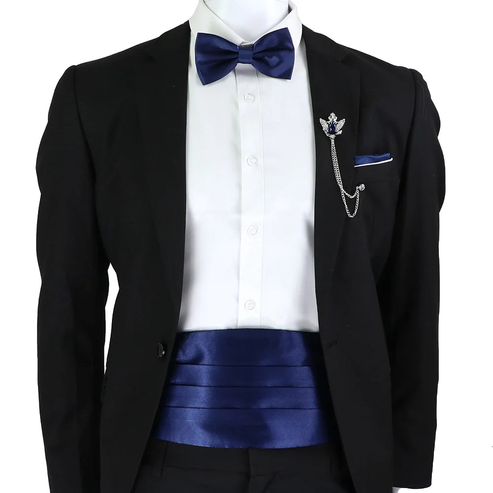 New Fashion Mens Cummerbund Bow Tie Brooch Set Black Red Blue   Waist Seal For Formal Tuxedo Business Suit Dinner Accessories