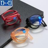 Fashion Design Blue Light Blocking Reading Glasses Men Women Folding Round Frame  Presbyopic Eyeglasses with Case  +1.0~4.0