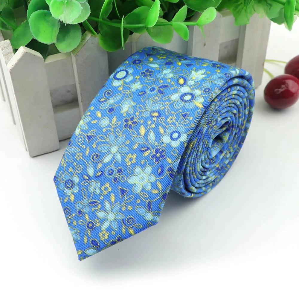 New Men's Floral Neck Ties Casual Cotton Slim Tie Skinny Wedding Party Suit Collar Flower Neckties Gravata Accessories Gift