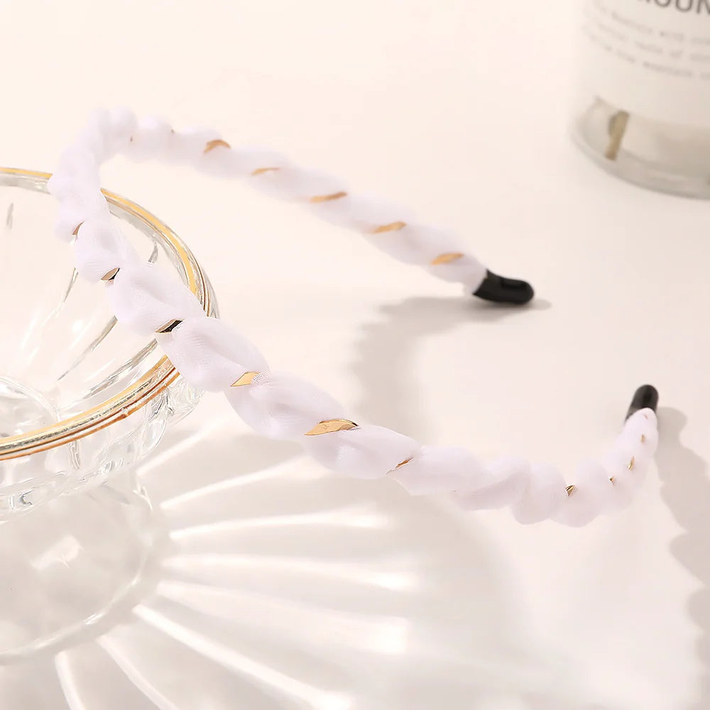 Organza Hairbands For Women Cross Weaving Hair Hoop Bands Korea Fashion Bright Silk Metal Headband Girls Hair Accessories Turban