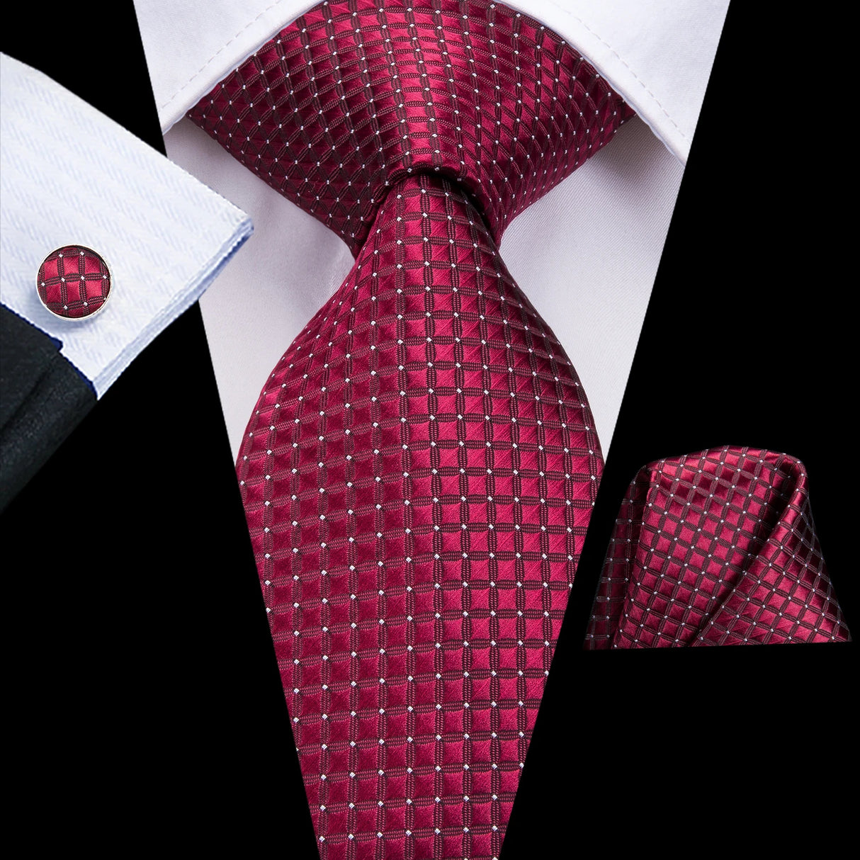 Hi-Tie Mens Gift Tie Set Red Wine Burgundy Paisley Silk Wedding Tie For Men Fashion Design Quality Hanky Cufflink Dropshipping