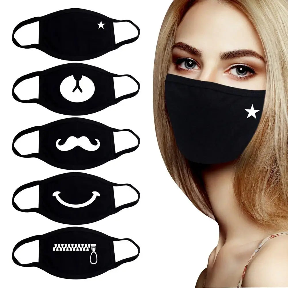 Korean Funny Expression Smile Creative Mouth Face Mask For Mouth Black Kpop Unisex Kawaii Face Mouth Muffle Mask Cotton Fashion