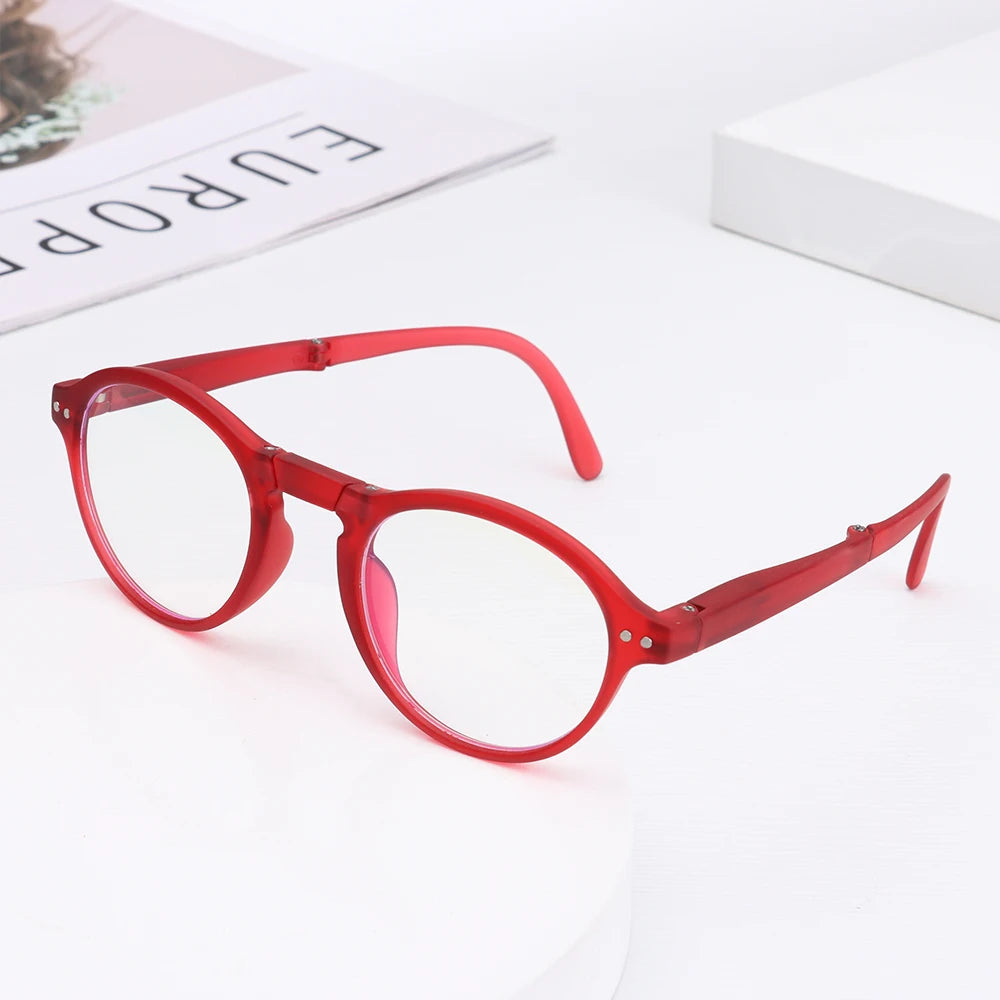 Fashion Design Blue Light Blocking Reading Glasses Men Women Folding Round Frame  Presbyopic Eyeglasses with Case  +1.0~4.0
