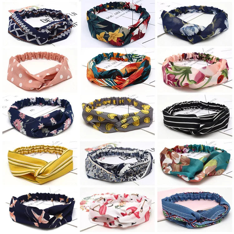 2020 Fashion Bohemian Headband Print Hairbands For Women Girls Vintage Cross Knot Turban Bandanas Headwear Hair Accessories