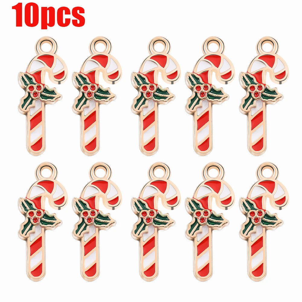 Christmas Candy Cane Enamel Charms for Earrings Necklace Diy Pendant Flower Charm Xmas Tree Decoration Beads Jewelry Making
