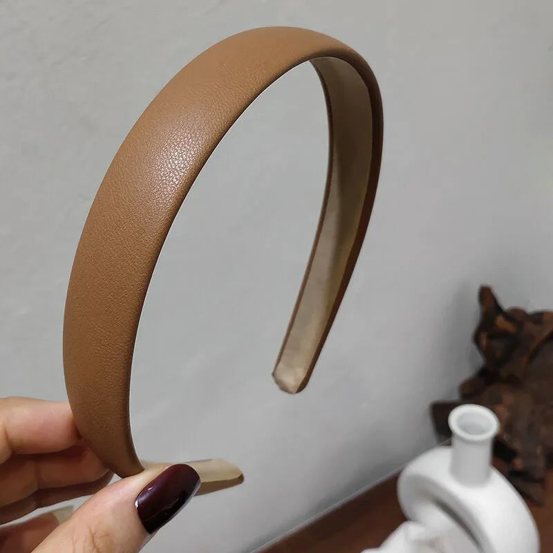 Ruoshui Vintage Pu Leather Hairband Solid Bezel Korean Style Headband Head Hoop Girls Non-slip Turban Fashion Hair Accessories
