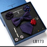 Holiday Gift Box Tie For Men 7.5 cmTie Hanky Pocket Squares Cufflink Set Bow Tie Clip Necktie Box Purple hombre Geometric Office