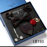 Holiday Gift Box Tie For Men 7.5 cmTie Hanky Pocket Squares Cufflink Set Bow Tie Clip Necktie Box Purple hombre Geometric Office