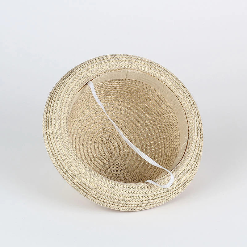 Wholesale Baby Straw Hat Solid Color Kids Character Decoration Infant Sun Hats Girl Boys Bucket Cap Children Beach Panama Caps