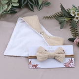 1 Set Solid Colour Cotton Baby Bibs Elastic Bow Headband Set Newborn Button Snap Triangle Scarf Burp Cloths Baby Girls Hair Band