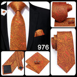 Hi-Tie Men's Tie Set Orange Black Paisley Silk Wedding Ties For Men New Fashion Design Quality Hanky Cufflinks Set Dropshipping