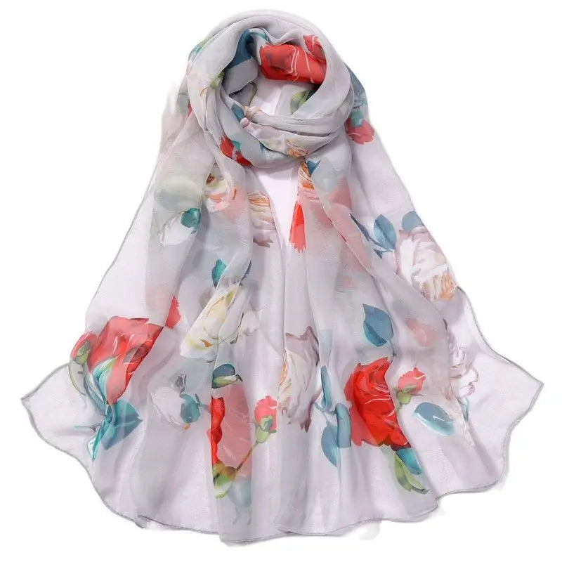 Autumn New Multiple Colour Gradient Color Rose Flower Chiffon Georgette Scarf  Lotus Leaf Long Shawl Thin Women Scarves Wholesal