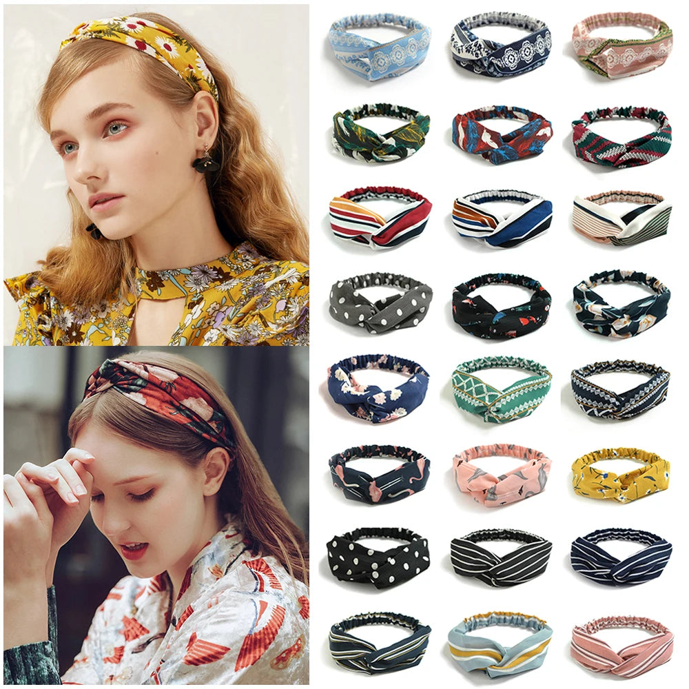 2020 Fashion Bohemian Headband Print Hairbands For Women Girls Vintage Cross Knot Turban Bandanas Headwear Hair Accessories