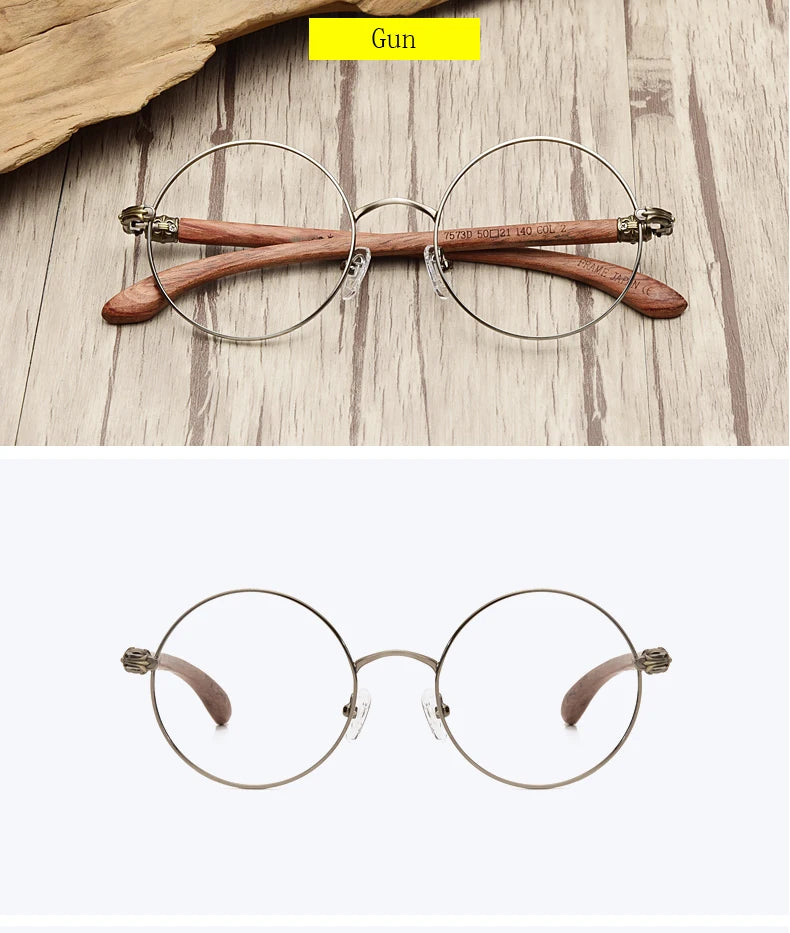 Japan Real Wood Temple Titanium Vintage Round Glasses Frame Men Women Myopia Optical Frames Prescription Frame Oculos De Gafas