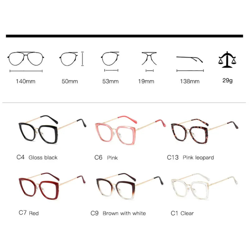 Blue Light Blocking Glasses Frame Women Fashion Eyewear Prescription UV400 Stylish Female Optical Spectacles Anti-Reflective