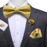 Hi-Tie Luxury Gold Silk Bow Ties for Men Fashion Men's Yellow Bowtie Handkerchief Cufflinks Brooch Set butterfly  Wedding Set