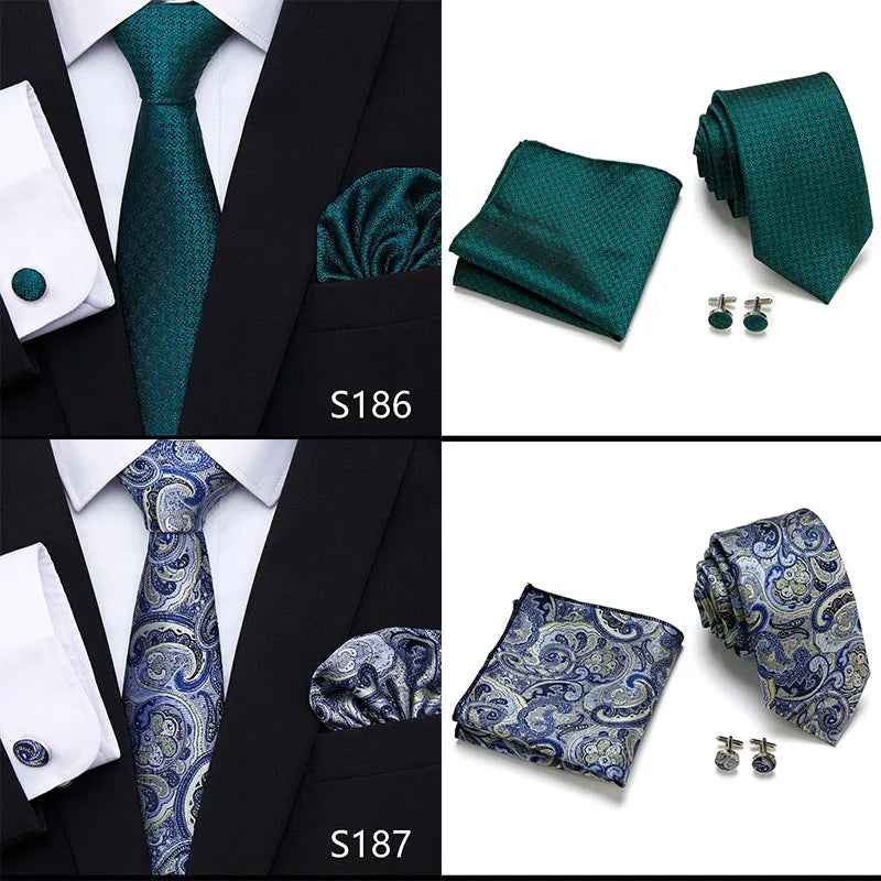 Newest style Green Tie For Men Holiday Present Tie Pocket Squares Set Necktie  Striped Wedding Accessories Man