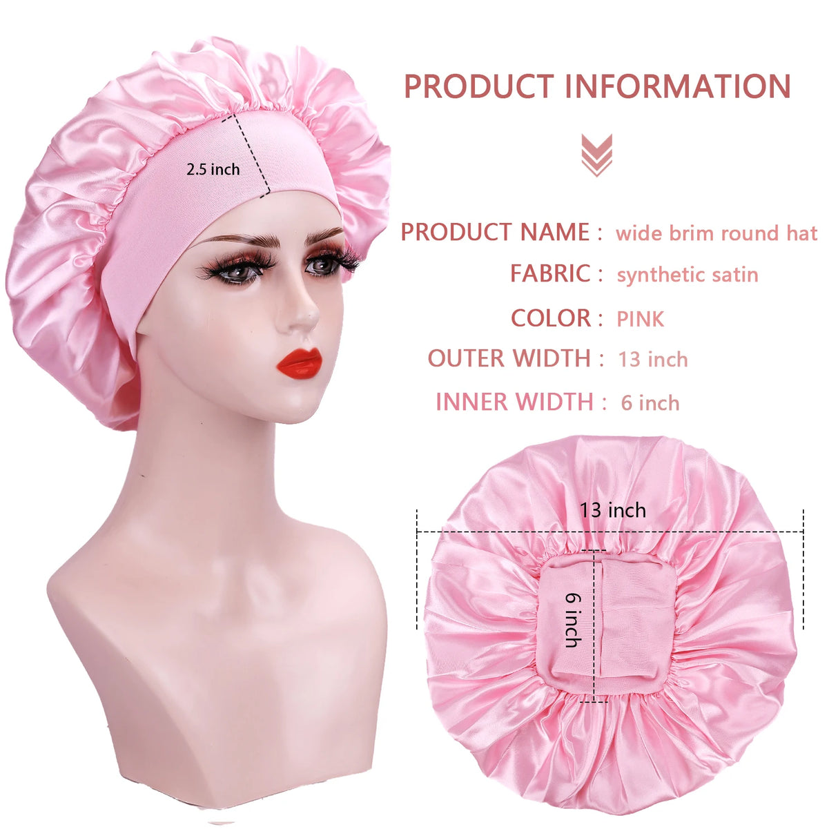 Black Pink Purple Hair Care Caps Silk Bonnet Women'S Nightcaps With Curly Natural Curls Covers With Soft Wide Elastic Adjustable