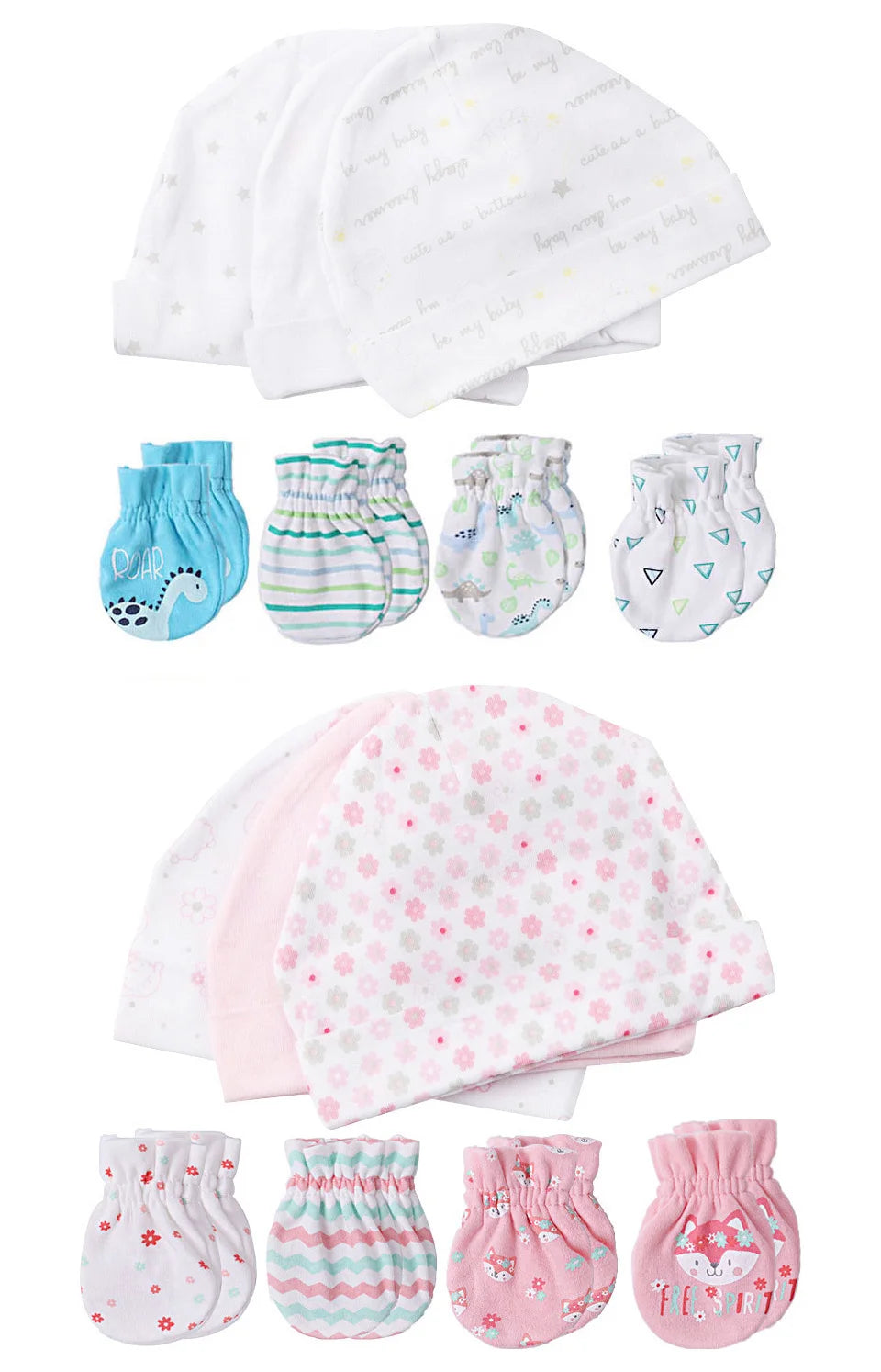 Newborn Baby Hat and Mittens Girl Boy Cap Comfy Infant Hat & Gloves Cotton Toddler Baby Accessorise For 0-6M