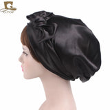 New Women silky satin night sleeping cap head wrap Bowknot Turban Pre Tied Fitted Bandana Chemo cap Nightcap hair loss patients